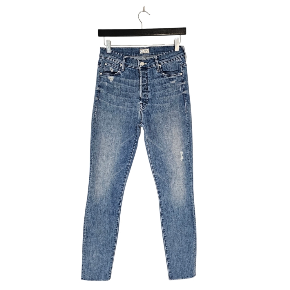 MOTHER The Stunner Ankle Fray High Rise Skinny Distressed Blue Jeans 27 Preowned